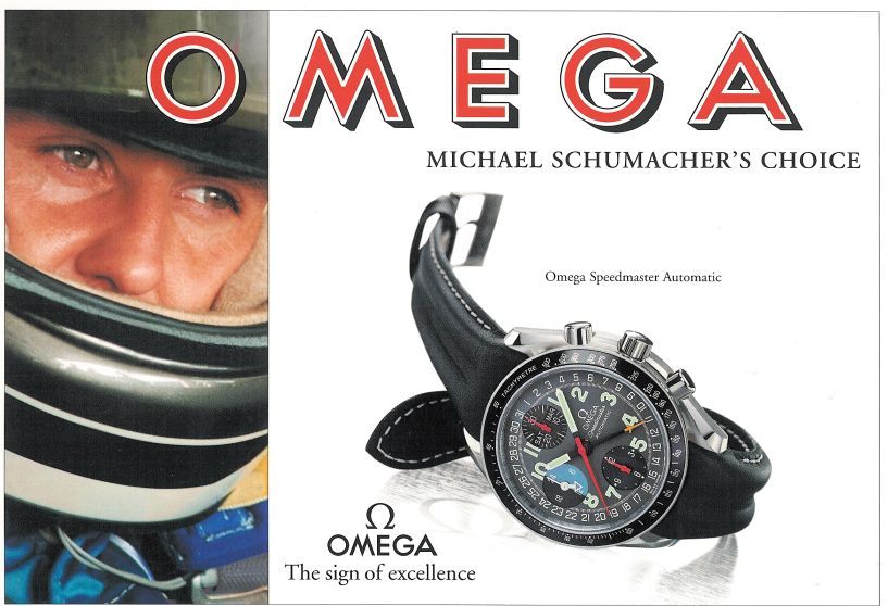 Anuncio Omega Michael Schumacher's Choice con el Speedmaster Mk40